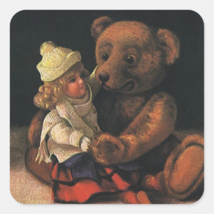 Sticker Carré Jouets de Noël, poupée et ours en peluche