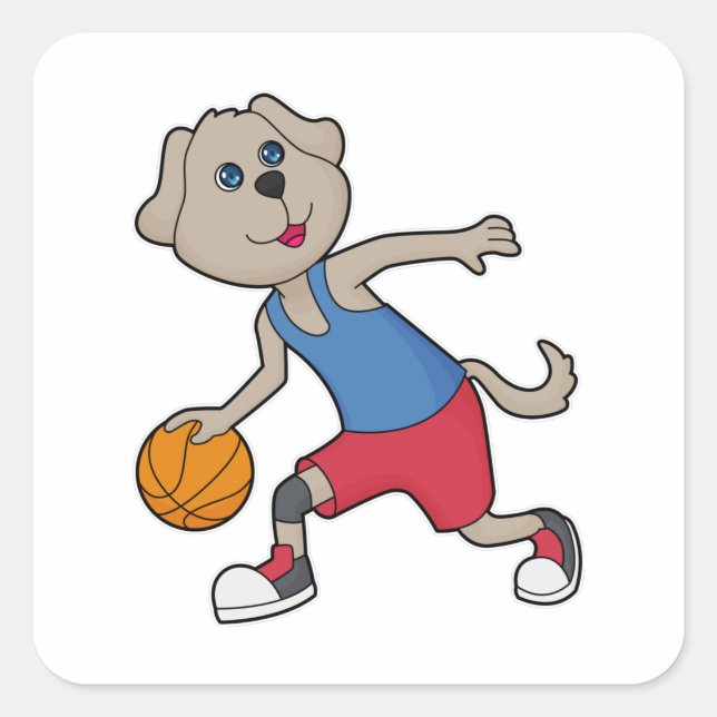 Sticker Carré Joueur de basket-ball de chien (Devant)
