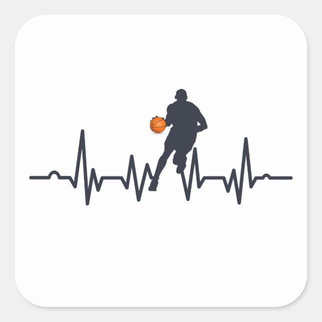 Sticker Carré Joueur de basket-ball dribbling hearbeat (Devant)