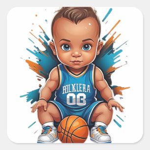 Sticker Carré Joueur de basket-ball pour bébé mignon