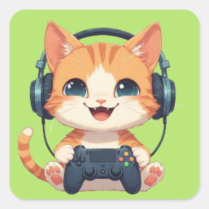 Sticker Carré Joueur de chat drôle – Cadeau pour les amateurs de