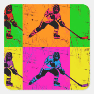 Sticker Carré Joueur de hockey de maniement des bâtons