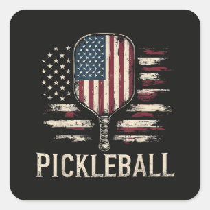 Sticker Carré Joueur de Pickleball Drapeau américain Rétro Paddl
