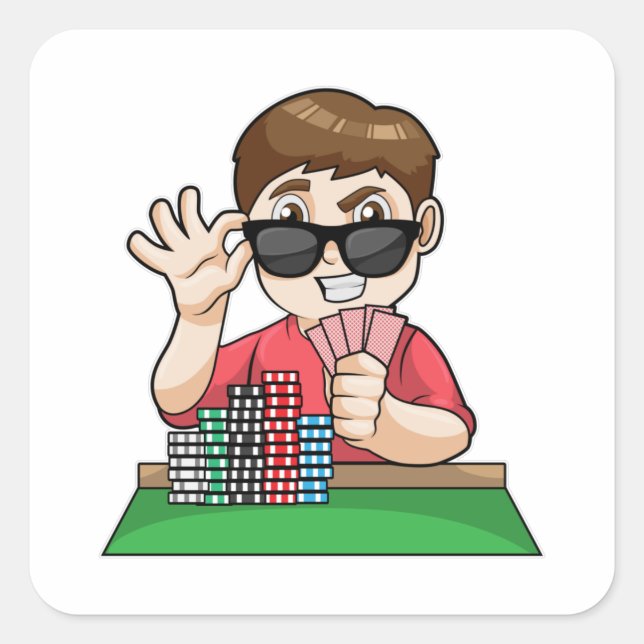 Sticker Carré Joueur de poker au Poker avec lunettes de soleil (Devant)