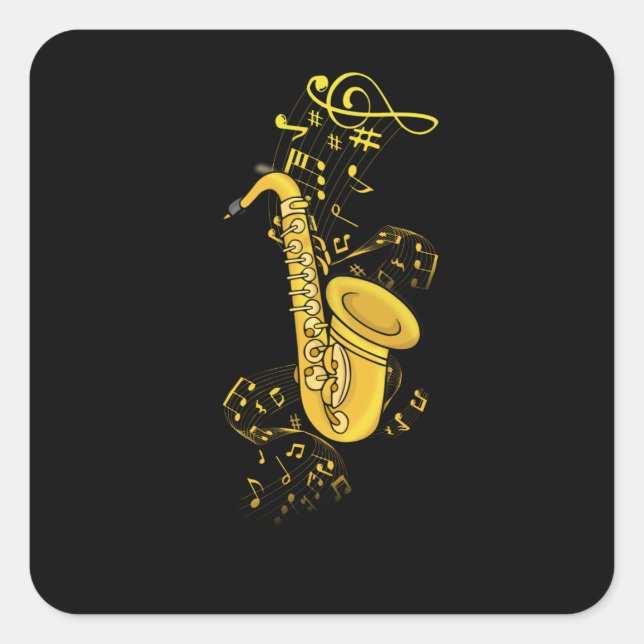 Sticker Carré Joueur saxophone Jazz Musique Cadeau Hommes Big Ba (Devant)