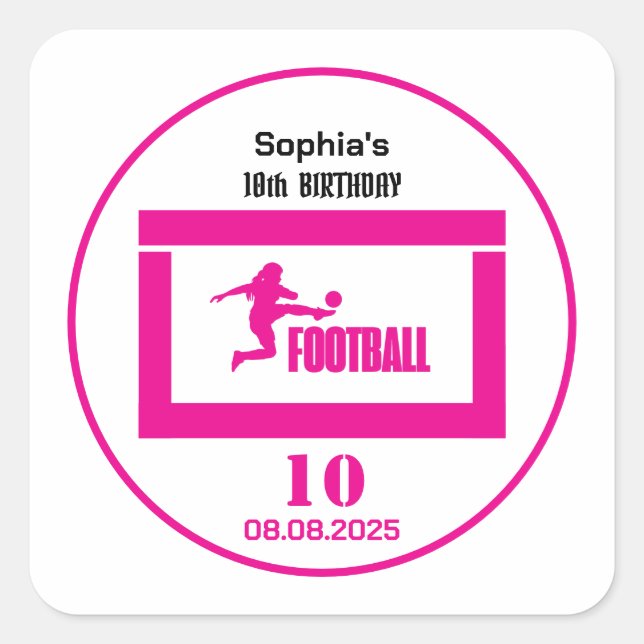 Sticker Carré Joueuse de football fille, équipe fille d'annivers (Devant)