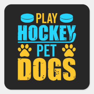 Sticker Carré Jouez aux chiens de compagnie de hockey