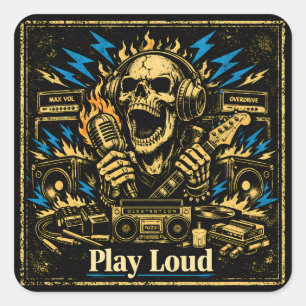 Sticker Carré Jouez Fort – Montez le Volume Rébellion Musicale