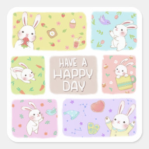 Sticker Carré Jouez Un Joyeux Jour : Belle Illustration De Bunny