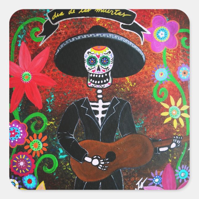 Sticker Carré jour de la mort de mariachi (Devant)