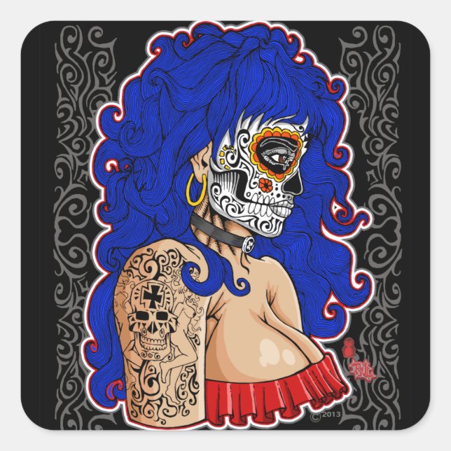 Sticker Carré jour de l'autocollant mort conception femme (Devant)
