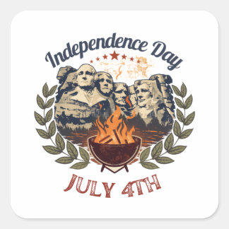 Sticker Carré Jour de l'Indépendance Mont Rushmore 4 juillet