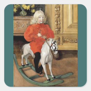 Sticker Carré "Jour de Lucia !" Garçon sur un cheval de