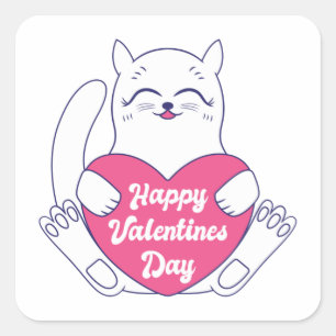 Sticker Carré Jour des Valentines, Chat Holding Heart