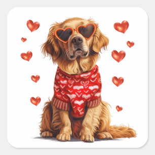 Sticker Carré Jour des Valentines Chien d'or