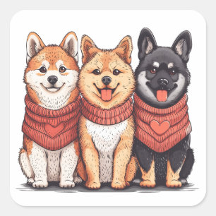Sticker Carré Jour des Valentines Chiens Shiba Inu