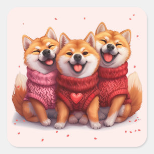 Sticker Carré Jour des Valentines Chiens Shiba Inu