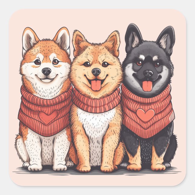 Sticker Carré Jour des Valentines Chiens Shiba Inu (Devant)