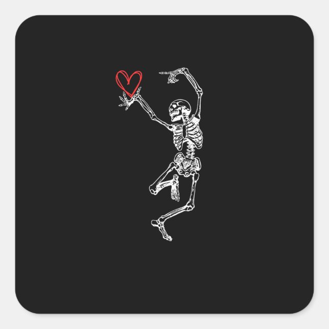 Sticker Carré Jour des Valentines du Coeur des Mains de Squelett (Devant)
