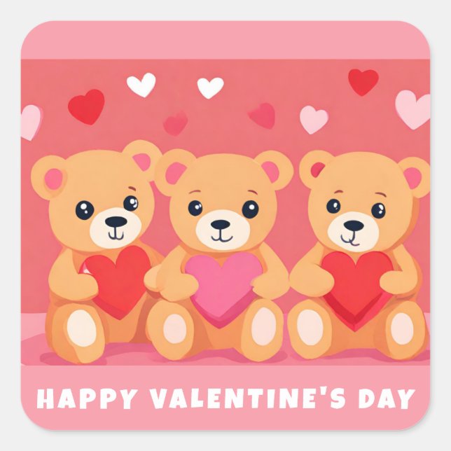 Sticker Carré Jour des Valentines Teddy Ours Coeur rose rouge (Devant)