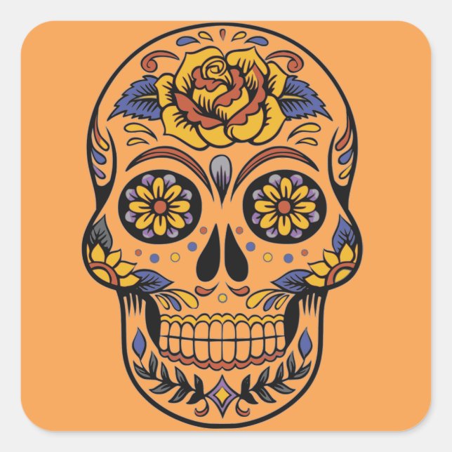 Sticker Carré jour du crâne mexicain des morts (Devant)