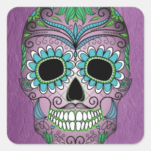 Sticker Carré Jour rétro du crâne de sucre mort en cuir