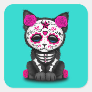 Sticker Carré Jour rose du chaton mort