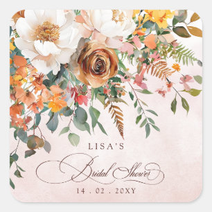 Sticker Carré Journée de mariage rustique orange floral automnal