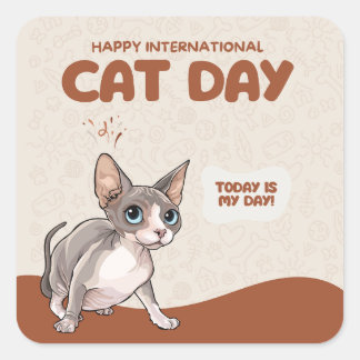 Sticker Carré Journée internationale de chat célébration Sphynx