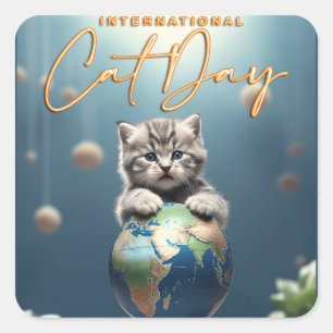 Sticker Carré Journée internationale du chat