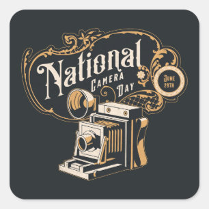 Sticker Carré Journée nationale de la caméra, caméra vintage
