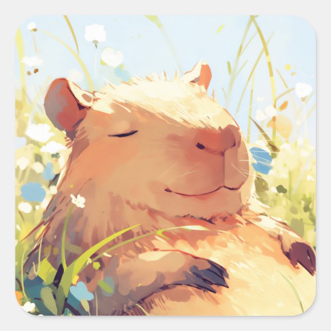 Sticker Carré Jours de Capybara Lazy (Devant)