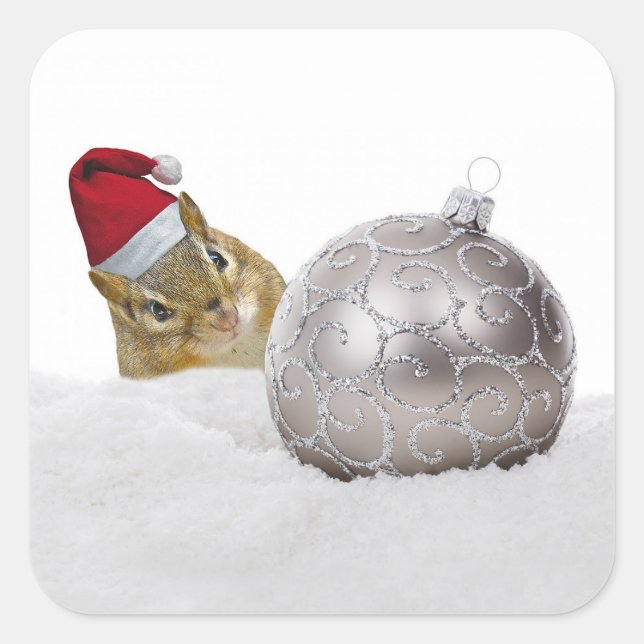 Sticker Carré Jours de Noël d'argent et de neige à Chipmunk (Devant)