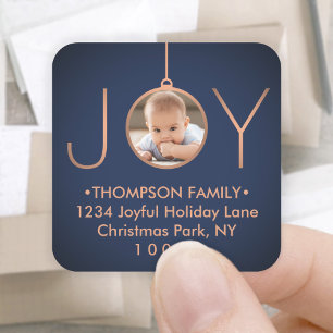 Sticker Carré JOY Photo Marine Blue Christmas Retourner Adresse 