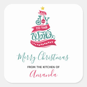 Sticker Carré Joy to the World Christmas Citation Typographie