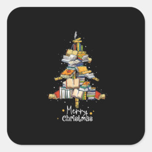 Sticker Carré Joyeuse bibliothèque de Noël Arbre mignonne livre 