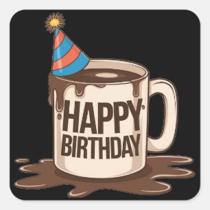 Sticker Carré Joyeuse Coupe du café d'anniversaire avec casquett