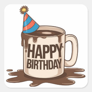 Sticker Carré Joyeuse Coupe du café d'anniversaire avec casquett
