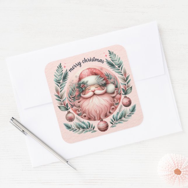 Sticker Carré Joyeuse couronne Père Noël rose Noël (Enveloppe)