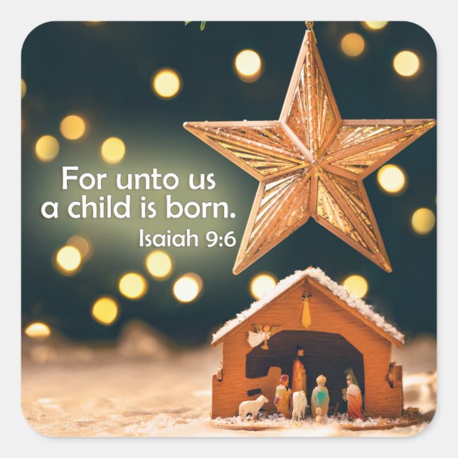Sticker Carré Joyeuse crèche de Noël sous étoile (Devant)