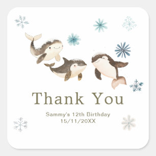 Sticker Carré Joyeuse fête d'anniversaire baleine arctique hiver