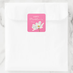 Sticker Carré Joyeuse Fête des Mères Blanc Fleur Artistique Colo