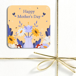 Sticker Carré Joyeuse Fête des Mères Fleurs modernes Floral Bota