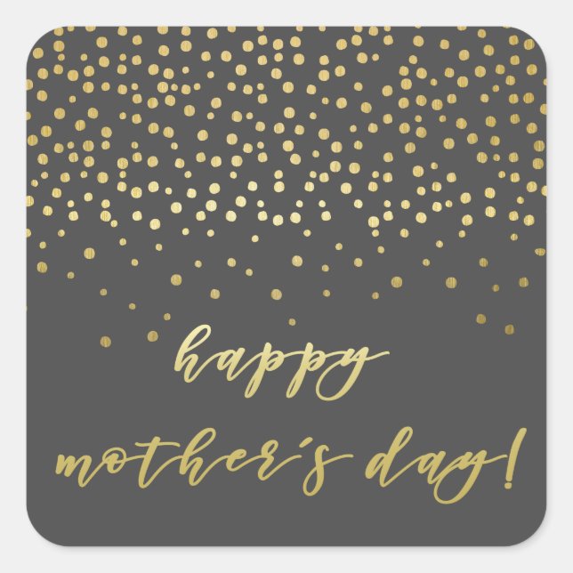 Sticker Carré Joyeuse fête des mères - Gold Script & Confetti (Devant)