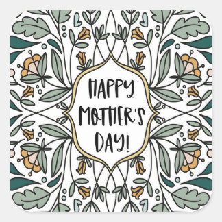Sticker Carré Joyeuse Fête des Mères Illustrations florales