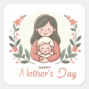 Sticker Carré Joyeuse Fête des Mères - L'étreinte florale d'une 