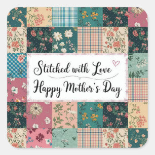Sticker Carré Joyeuse fête des mères - Motif de courtepointe rét