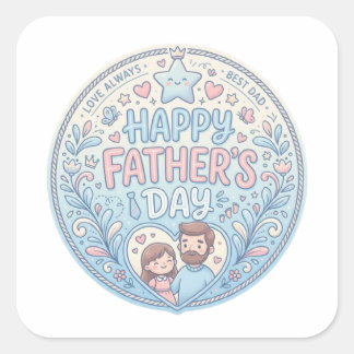Sticker Carré Joyeuse Fête des Pères Illustration de Famille Mig