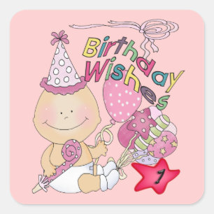 Sticker Carré Joyeuse fille d'anniversaire souhaite un an