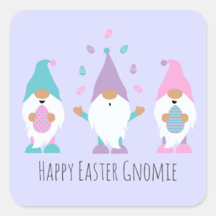 Sticker Carré Joyeuse Gnomie de Pâques Jonglant des oeufs de Pâq